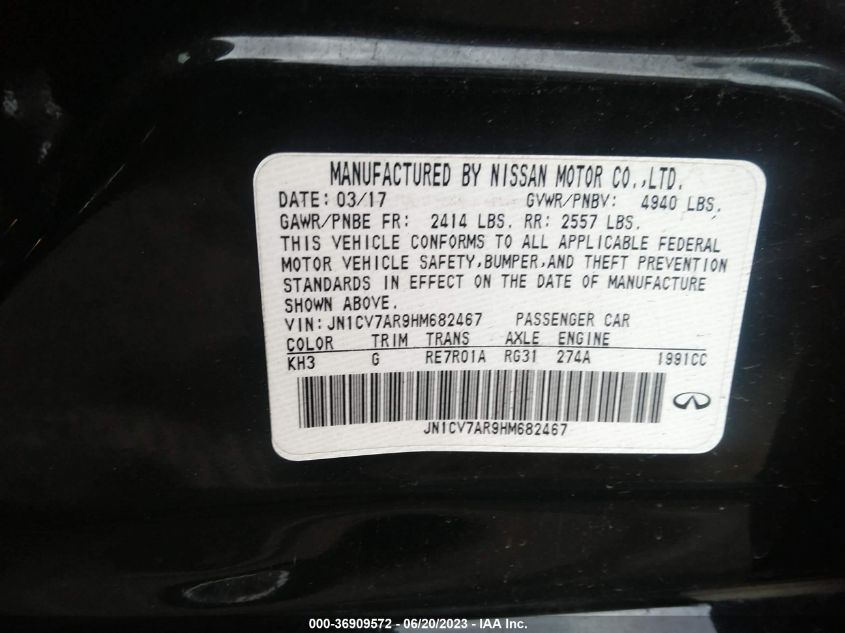2017 INFINITI Q50 2.0T PREMIUM - JN1CV7AR9HM682467