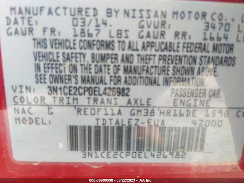 2014 NISSAN VERSA NOTE SV - 3N1CE2CP0EL426982