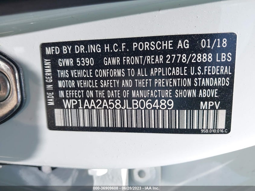 VIN WP1AA2A58JLB06489 2018 PORSCHE MACAN