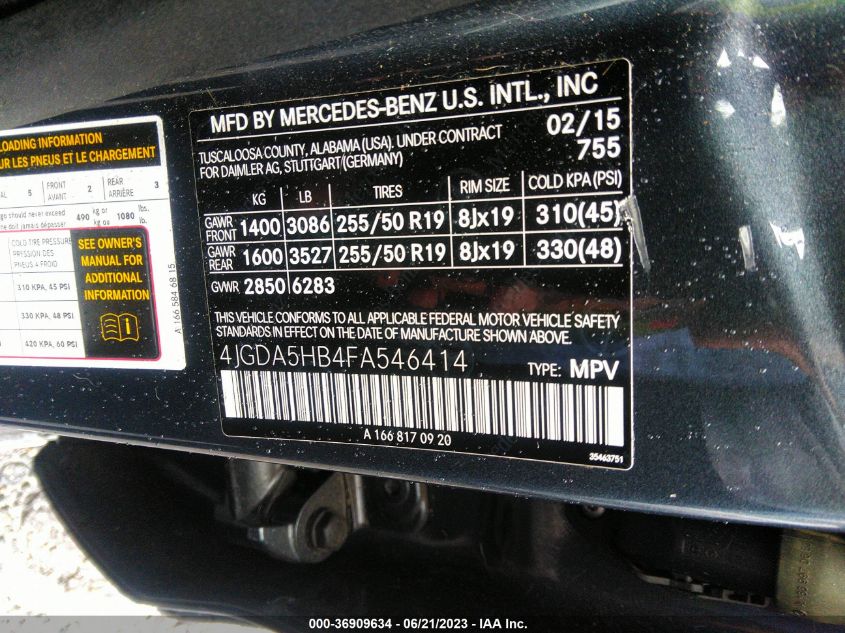 2015 MERCEDES-BENZ M-CLASS ML 350 - 4JGDA5HB4FA546414