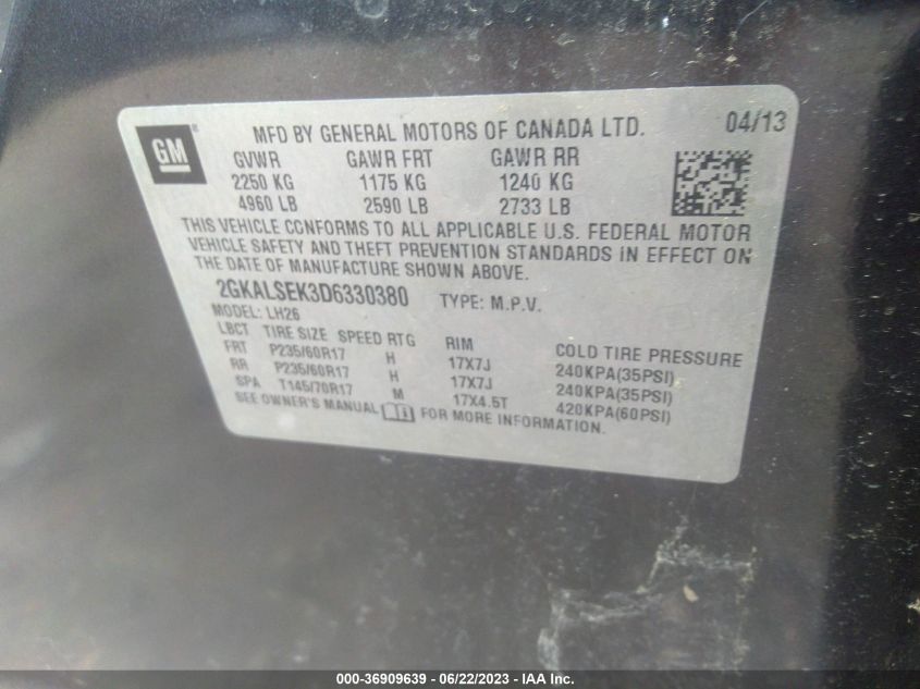 2013 GMC TERRAIN SLE - 2GKALSEK3D6330380