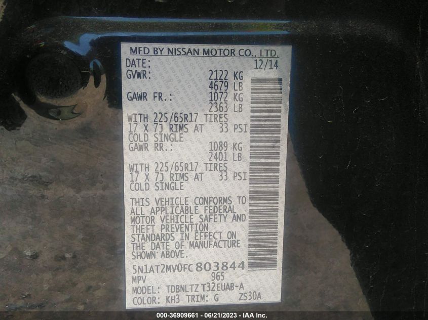 2015 NISSAN ROGUE S/SL/SV - 5N1AT2MV0FC803844