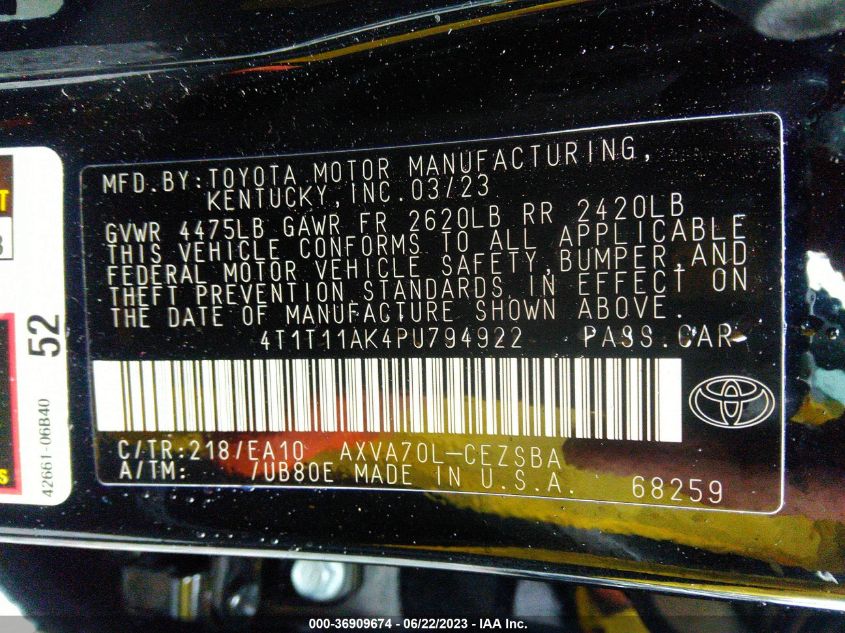 2023 TOYOTA CAMRY SE NIGHT SHADE/SE - 4T1T11AK4PU794922