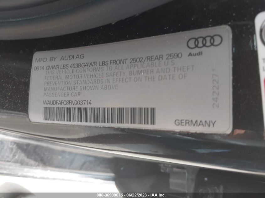 2015 AUDI A6 2.0T PREMIUM PLUS - WAUDFAFC8FN003714