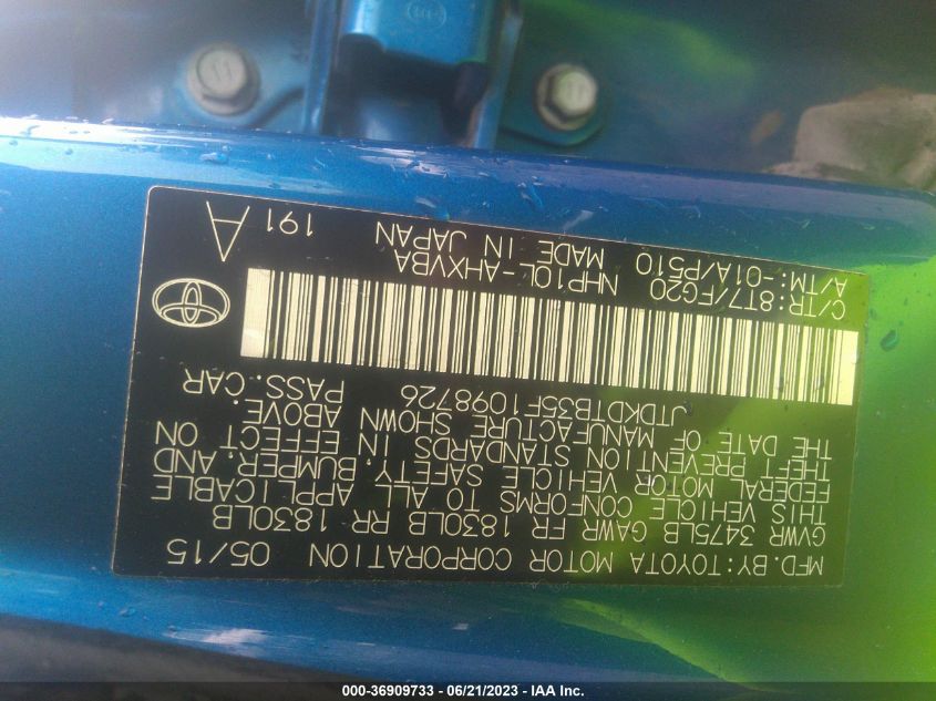 2015 TOYOTA PRIUS C ONE/TWO/THREE/FOUR - JTDKDTB35F1098726