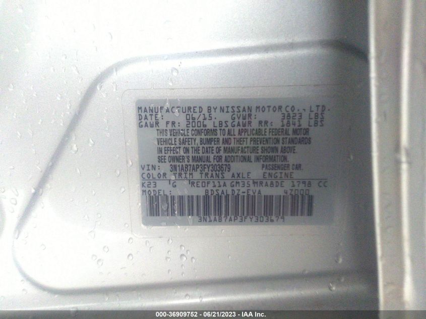 2015 NISSAN SENTRA SV - 3N1AB7AP3FY303679