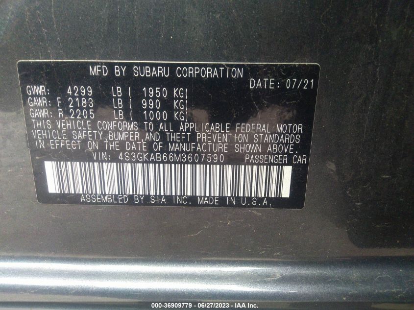 2021 SUBARU IMPREZA - 4S3GKAB66M3607590