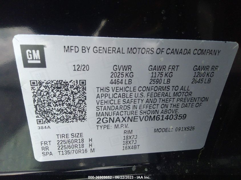 2021 CHEVROLET EQUINOX PREMIER - 2GNAXNEV0M6140359
