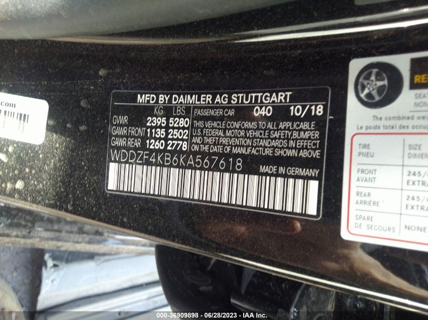 2019 MERCEDES-BENZ E 300 4MATIC WDDZF4KB6KA567618