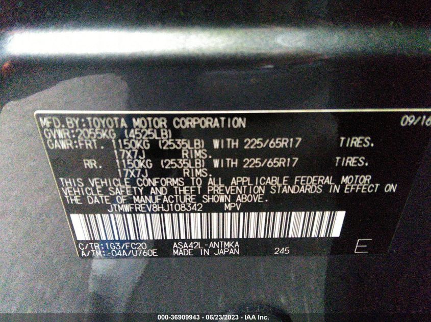 2017 TOYOTA RAV4 XLE - JTMWFREV8HJ108342