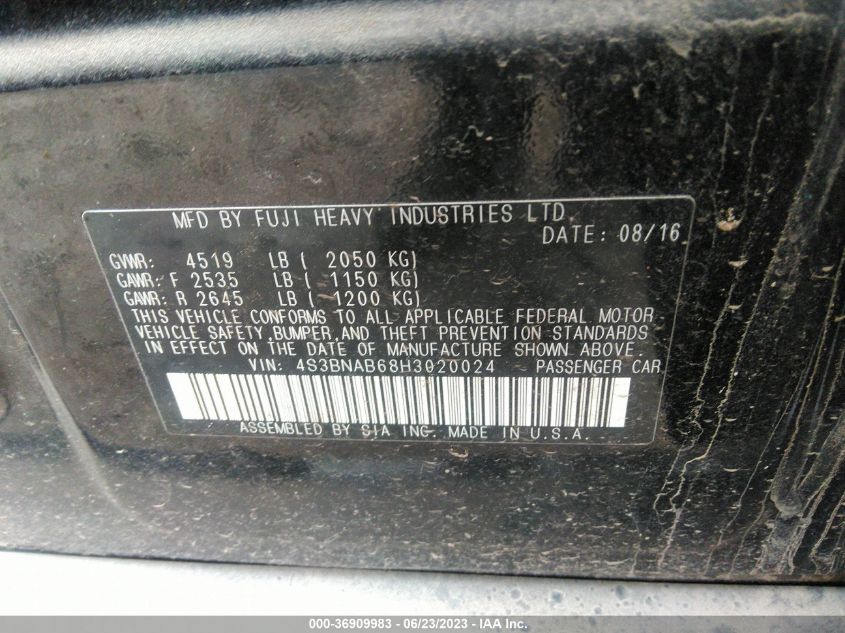2017 SUBARU LEGACY - 4S3BNAB68H3020024