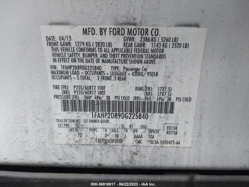 2013 FORD TAURUS SE - 1FAHP2D89DG225840