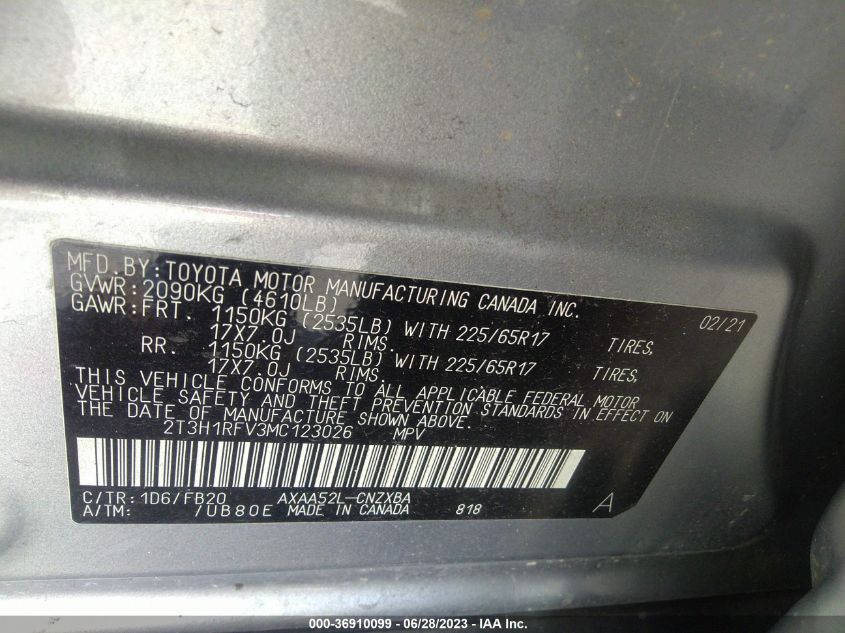 2021 TOYOTA RAV4 LE - 2T3H1RFV3MC123026