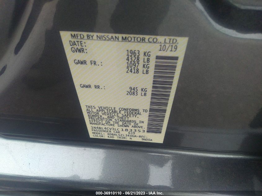 2020 NISSAN ALTIMA SR - 1N4BL4CV3LC183353