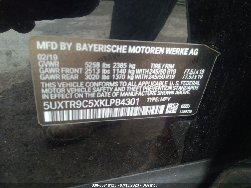 5UXTR9C5XKLP84301 2019 BMW X3, photo no. 9