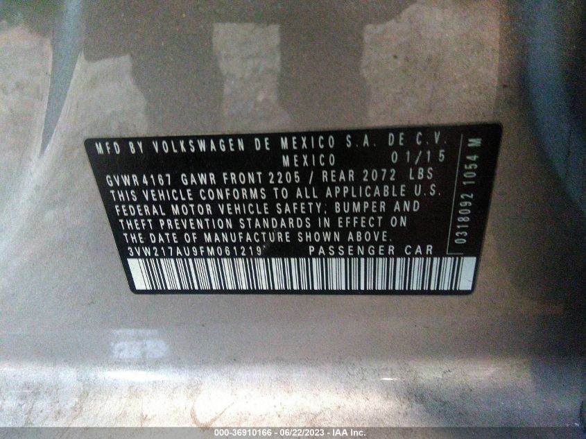 2015 VOLKSWAGEN GOLF TSI S - 3VW217AU9FM061219