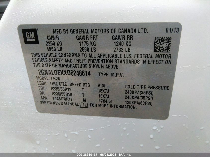 2013 CHEVROLET EQUINOX LT - 2GNALDEKXD6248614