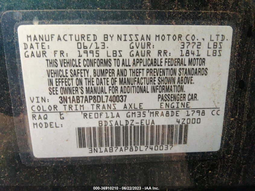 2013 NISSAN SENTRA S/SV/FE+ S/FE+ SV/SR/SL - 3N1AB7AP6DL740036