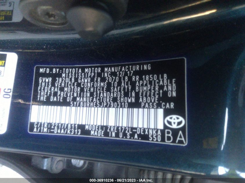 2018 TOYOTA COROLLA LE - 5YFBURHE5JP790310