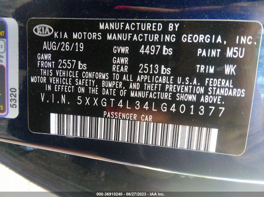 2020 KIA OPTIMA S - 5XXGT4L34LG401377