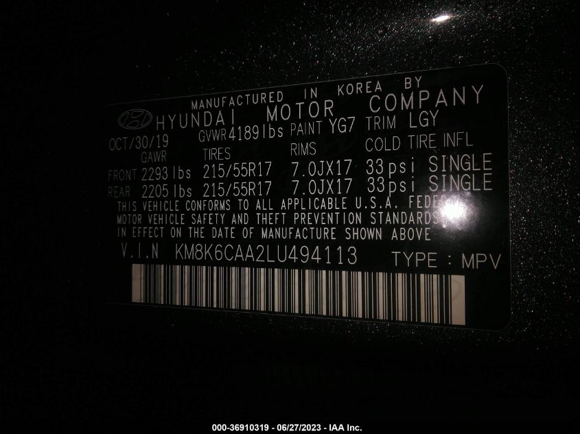 2020 HYUNDAI KONA SEL PLUS - KM8K6CAA2LU494113