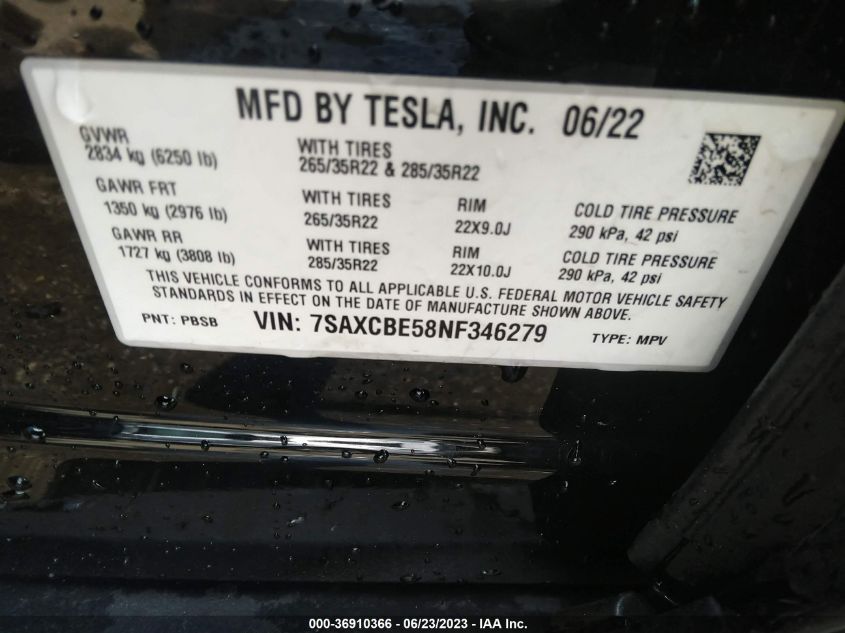 2022 TESLA MODEL X - 7SAXCBE58NF346279