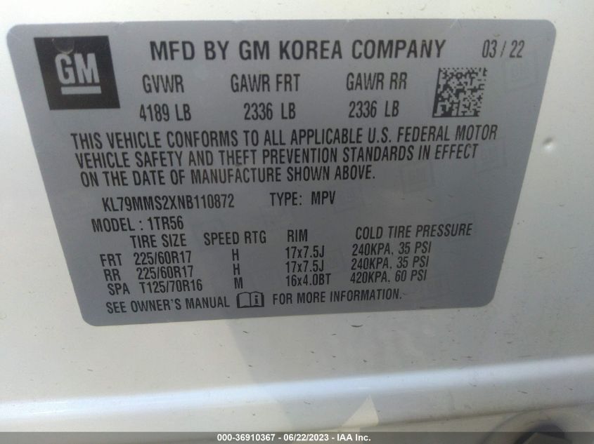 2022 CHEVROLET TRAILBLAZER LS - KL79MMS2XNB110872