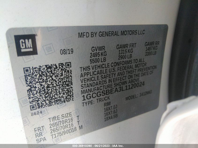 2020 CHEVROLET COLORADO 2WD WORK TRUCK - 1GCGSBEA3L1120024