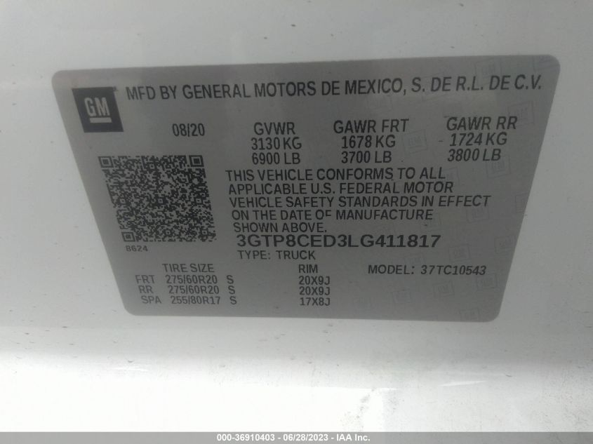 2020 GMC SIERRA 1500 ELEVATION - 3GTP8CED3LG411817