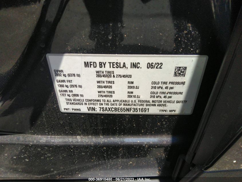 2022 TESLA MODEL X PLAID - 7SAXCBE65NF351691