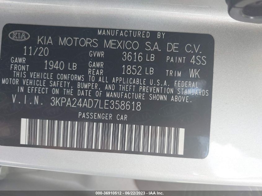 2020 KIA RIO LX - 3KPA24AD7LE358618