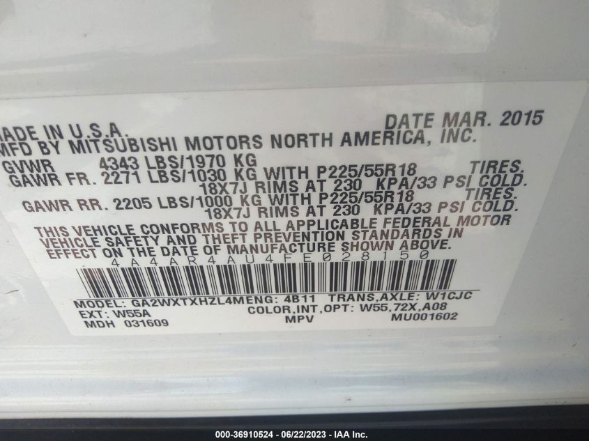 2015 MITSUBISHI OUTLANDER SPORT SE/GT 4A4AR4AU4FE028150
