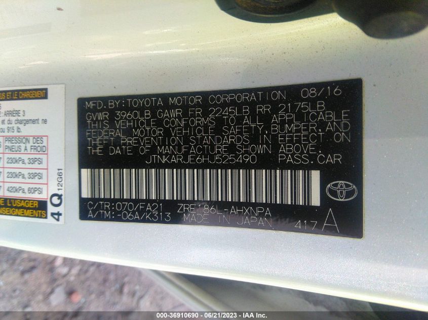 2017 TOYOTA COROLLA IM - JTNKARJE6HJ525490