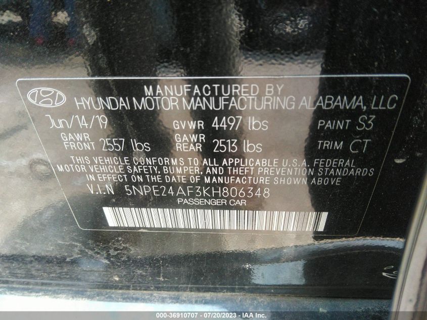 2019 HYUNDAI SONATA SE - 5NPE24AF3KH806348