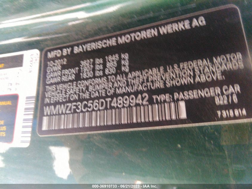 2013 MINI COOPER CLUBMAN WMWZF3C56DT489942