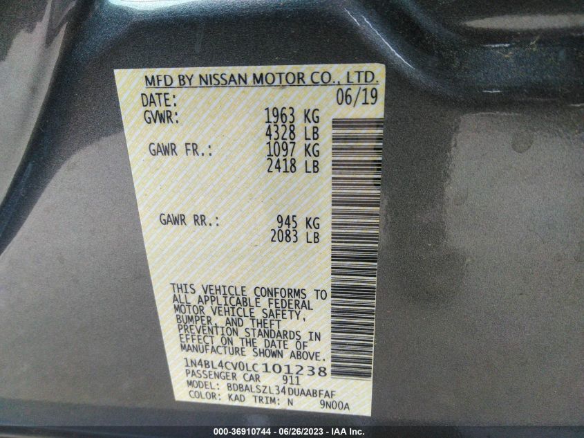 2020 NISSAN ALTIMA 2.5 SR - 1N4BL4CV0LC101238