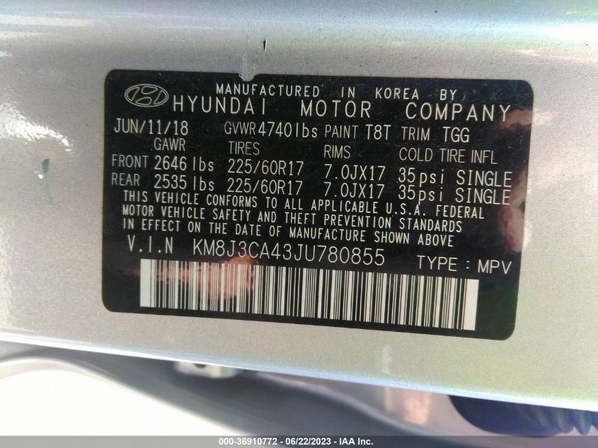 2018 HYUNDAI TUCSON SEL - KM8J3CA43JU780855