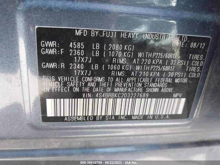 2013 SUBARU OUTBACK 2.5I LIMITED - 4S4BRBKC2D3227689