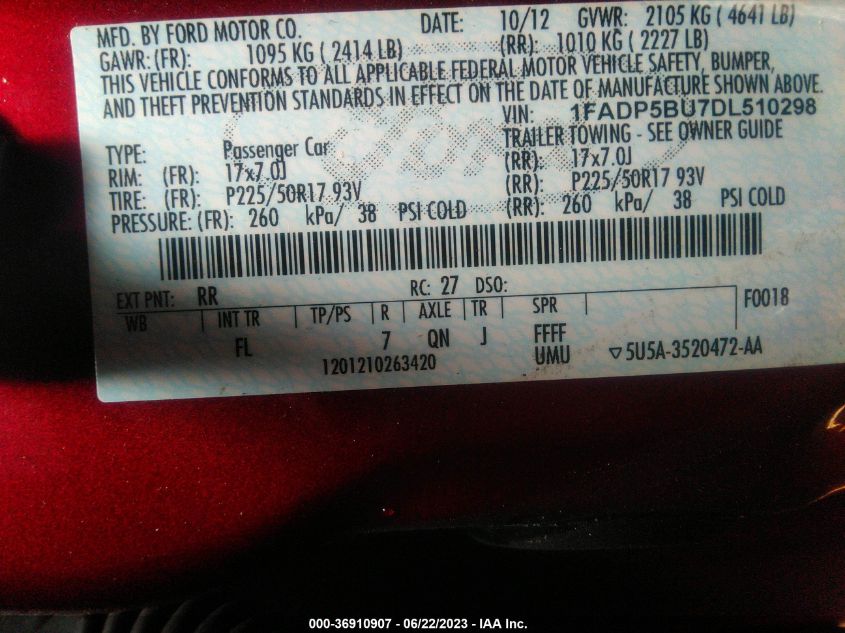 2013 FORD C-MAX HYBRID SEL - 1FADP5BU7DL510298