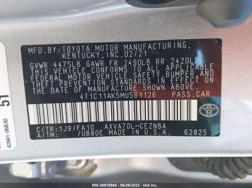 2021 TOYOTA CAMRY LE - 4T1C11AK5MU561126
