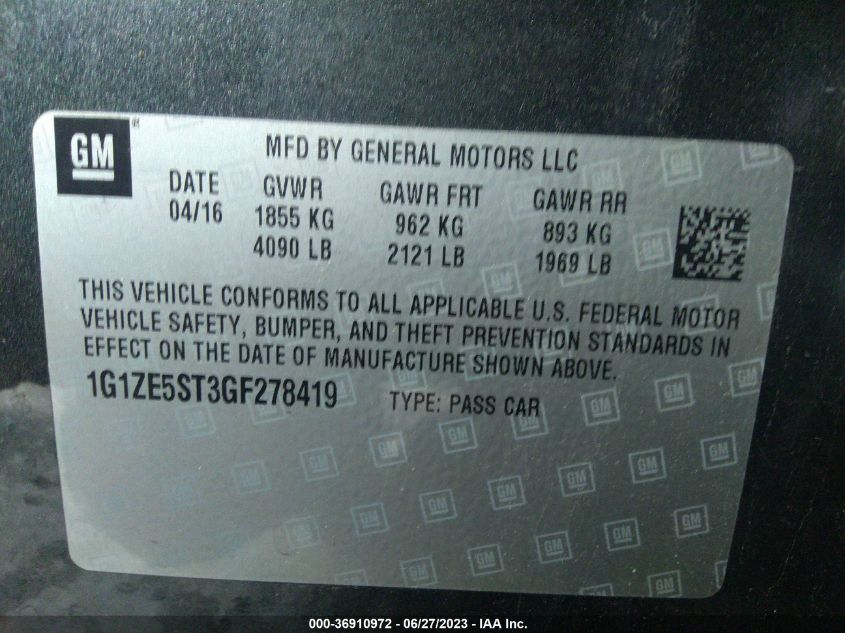 2016 CHEVROLET MALIBU LT - 1G1ZE5ST3GF278419