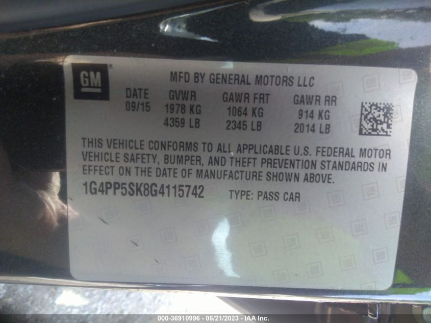 2016 BUICK VERANO - 1G4PP5SK8G4115742
