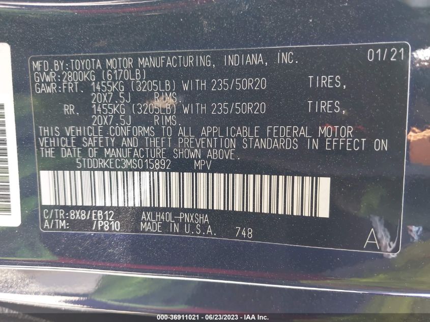2021 TOYOTA SIENNA XSE - 5TDDRKEC3MS015892