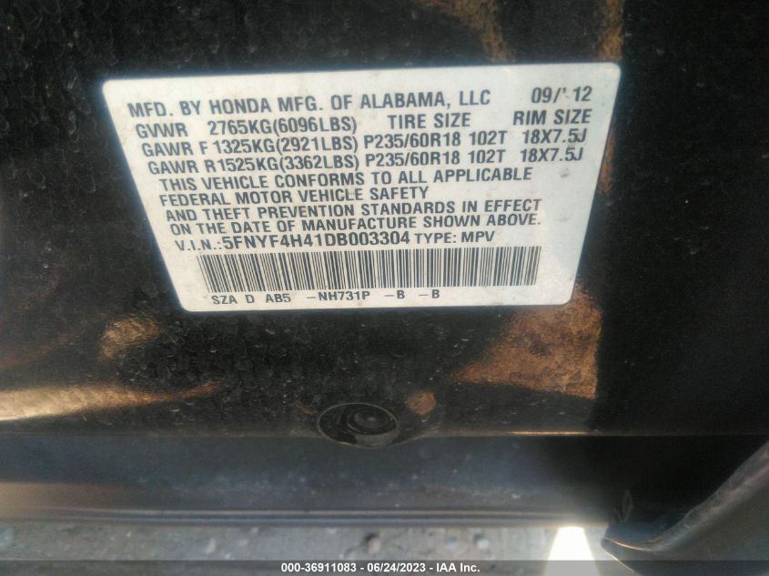 2013 HONDA PILOT EX - 5FNYF4H41DB003304