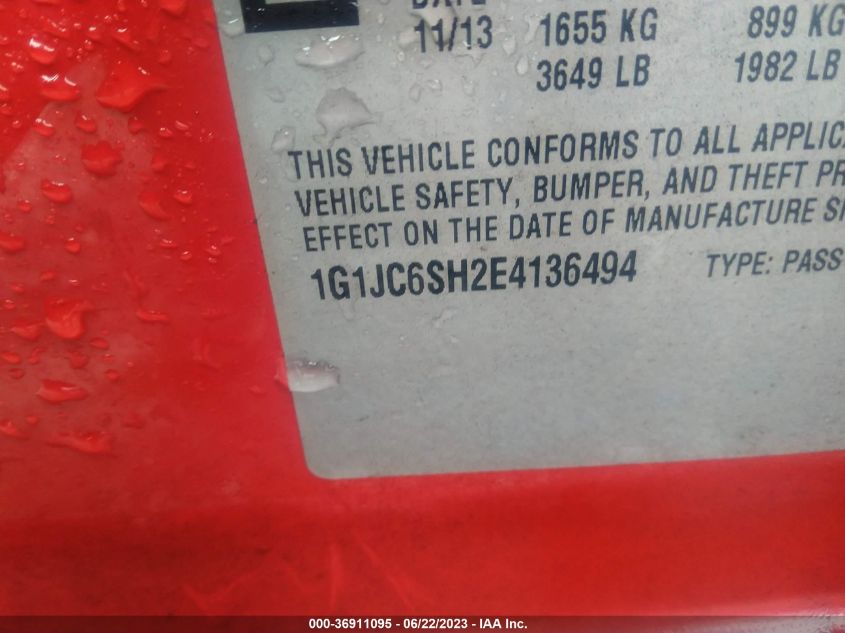 2014 CHEVROLET SONIC LT - 1G1JC6SH2E4136494