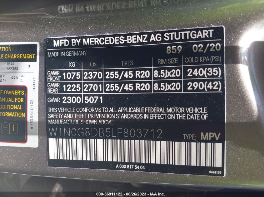 2020 MERCEDES-BENZ GLC GLC 300 - W1N0G8DB5LF803712
