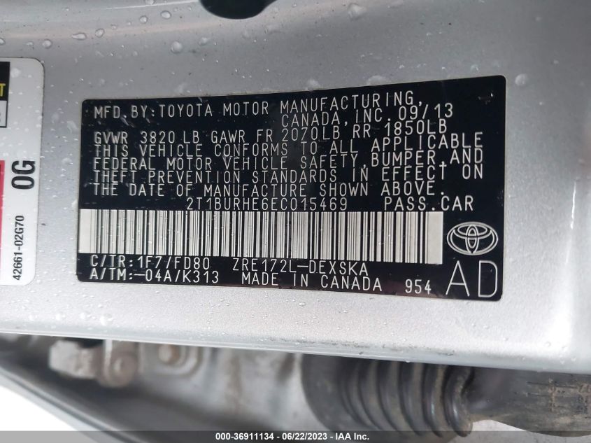 2014 TOYOTA COROLLA L/LE/LE PLS/PRM/S/S PLS - 2T1BURHE6EC015469