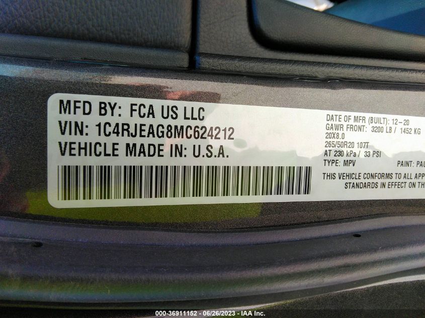 2021 JEEP GRAND CHEROKEE LAREDO X - 1C4RJEAG8MC624212