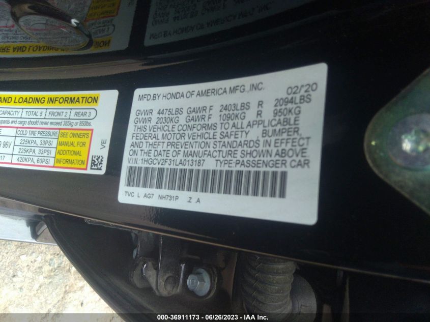 2020 HONDA ACCORD SEDAN SPORT - 1HGCV2F31LA013187