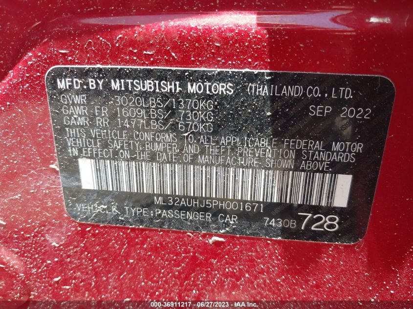 2023 MITSUBISHI MIRAGE ES/LE - ML32AUHJ5PH001671